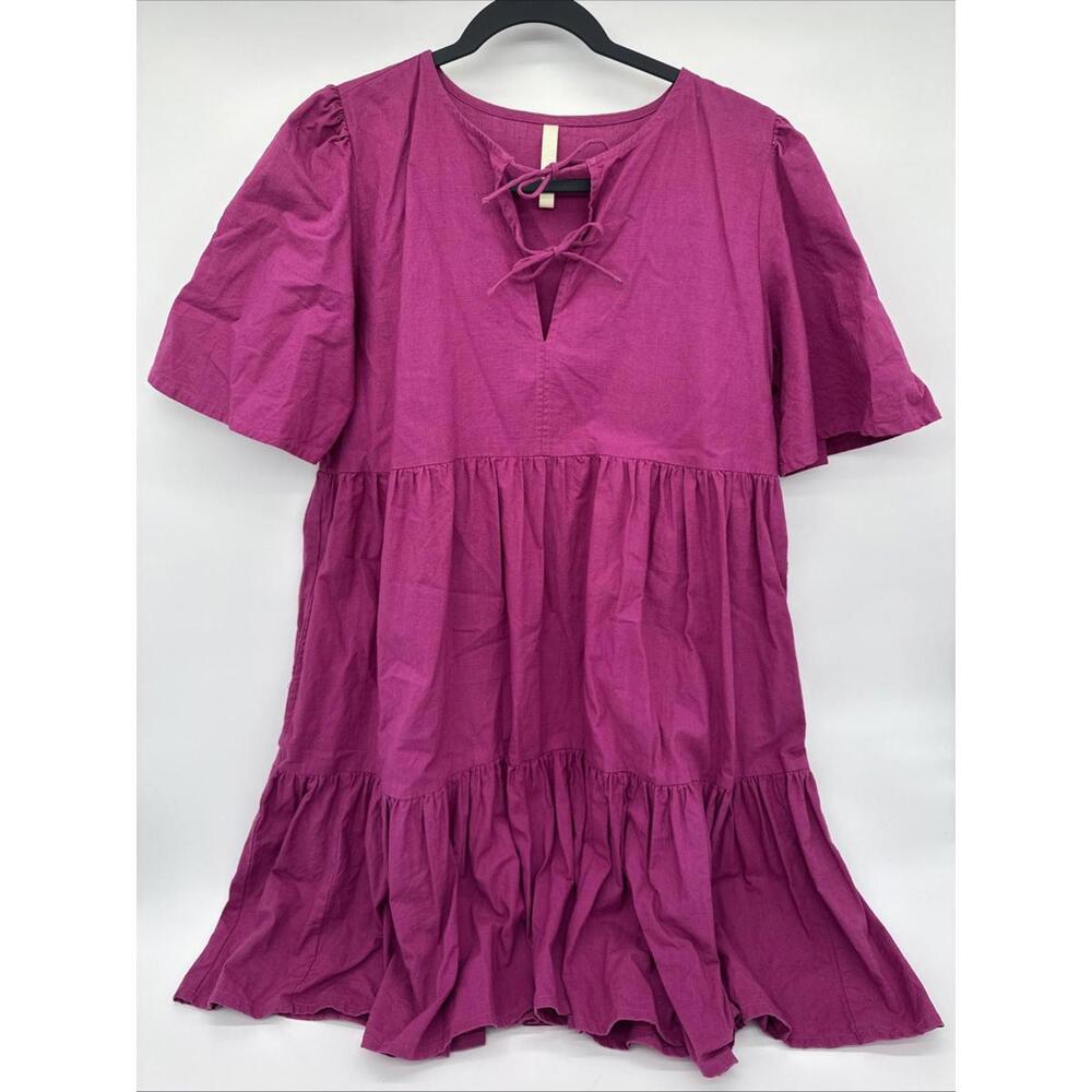 Mata Traders Women's Dress Small Pockets Short Sleeve Solid Pink Above Knee